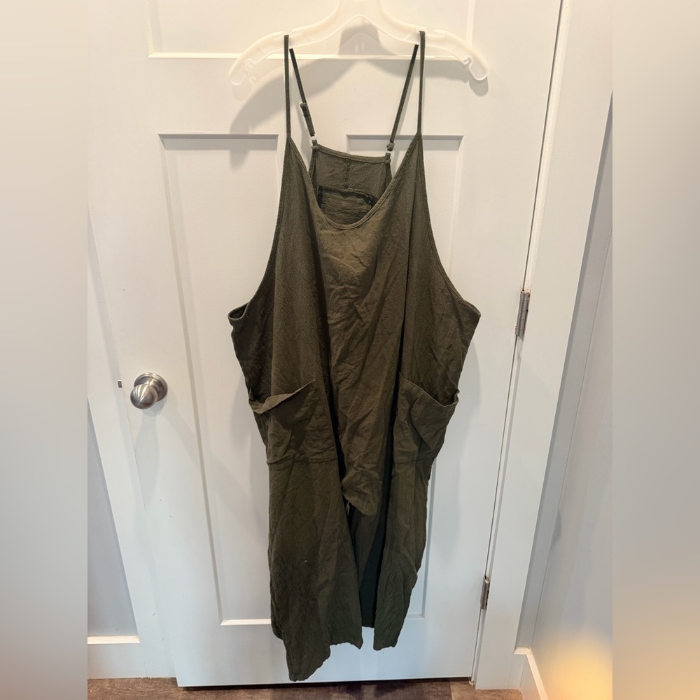 Olive Green Romper Womens 5XL Cami Sleeveless Adjustable Strap Pocket Romper